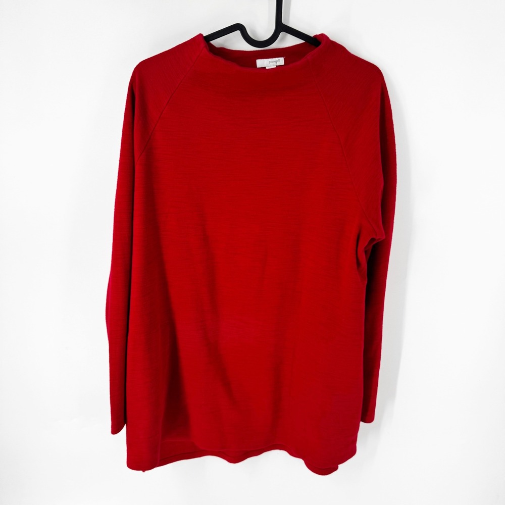 Pure Jill Womens Red 100% Cotton Slub Knit Raglan Mock Neck Top M